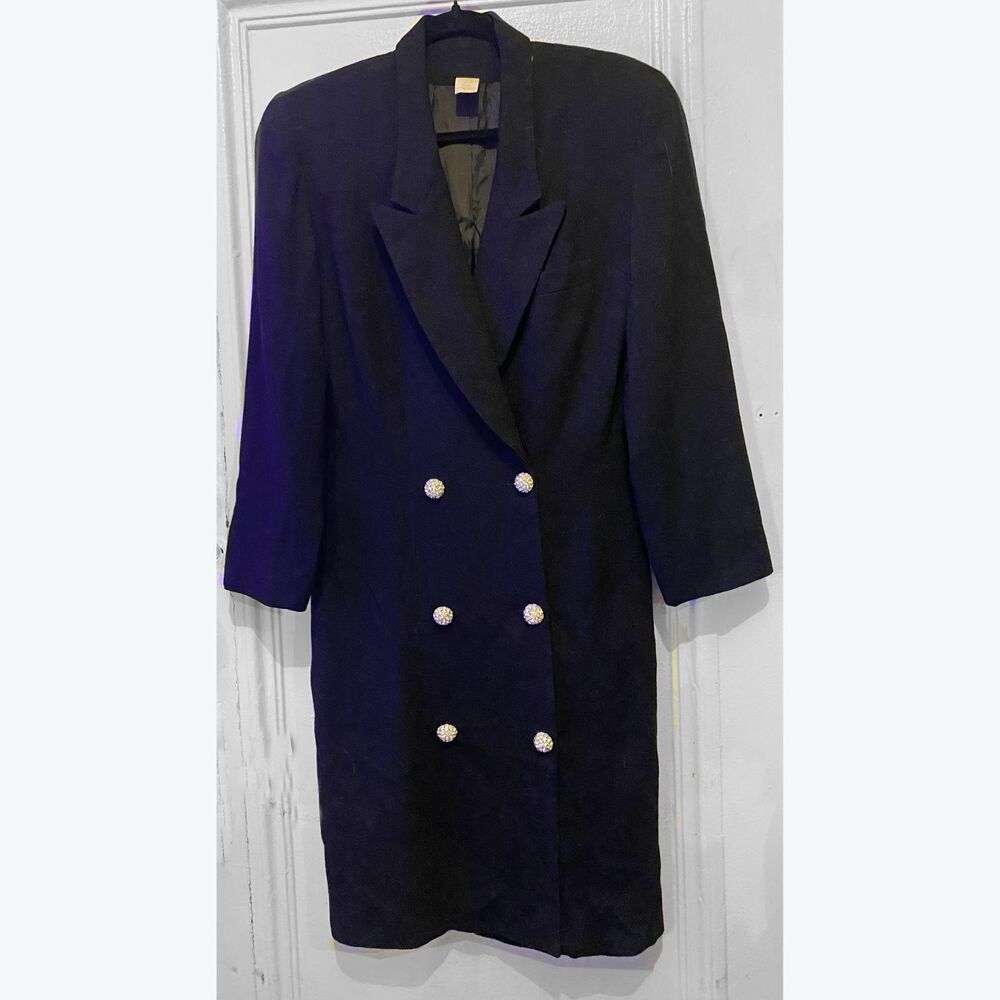 Vintage Lynn Greene for Richard Neal Structured Black Coat Rhinestone Buttons